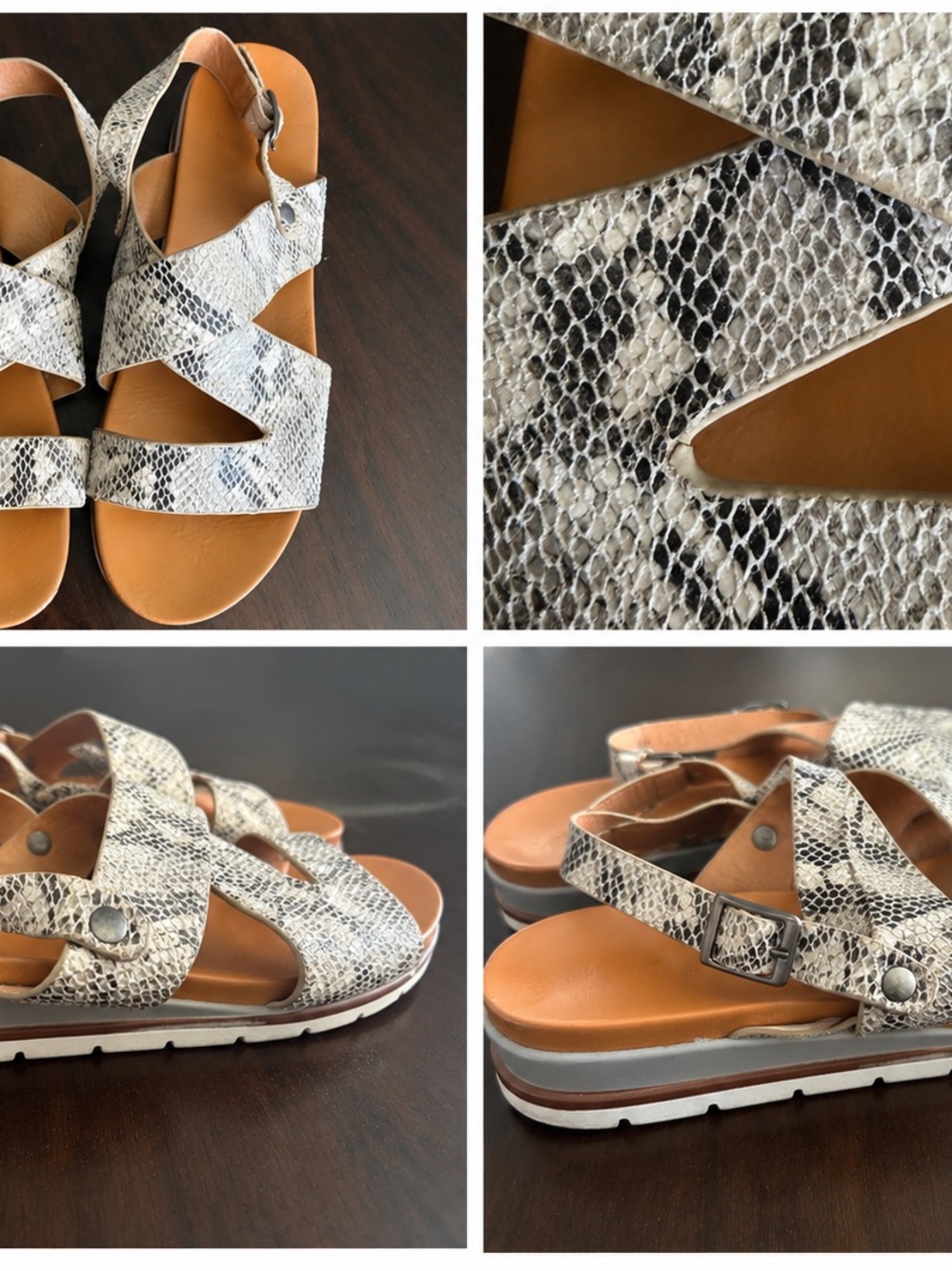 White Mountain Snake-Print Crossband Sandals in White and Black